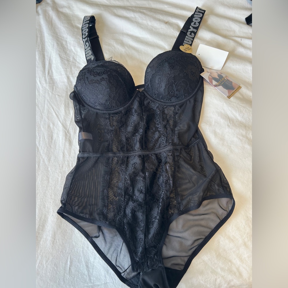 Black Lace and Mesh Juicy Couture Bodysuit